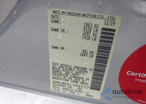 2020 Nissan Altima S Fwd from USA, damaged, VIN 1N4BL4BV4LC193777